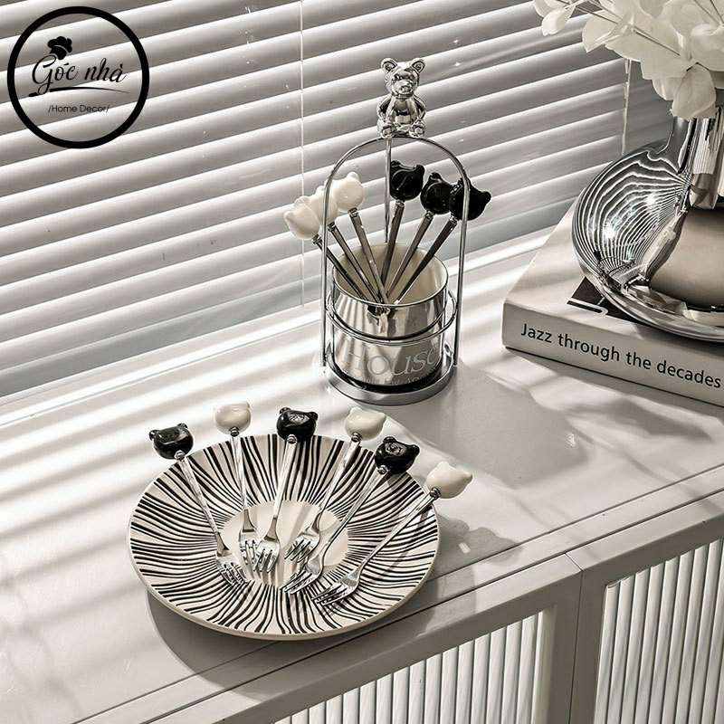 Giỏ đựng nĩa bạc kim Teddy
