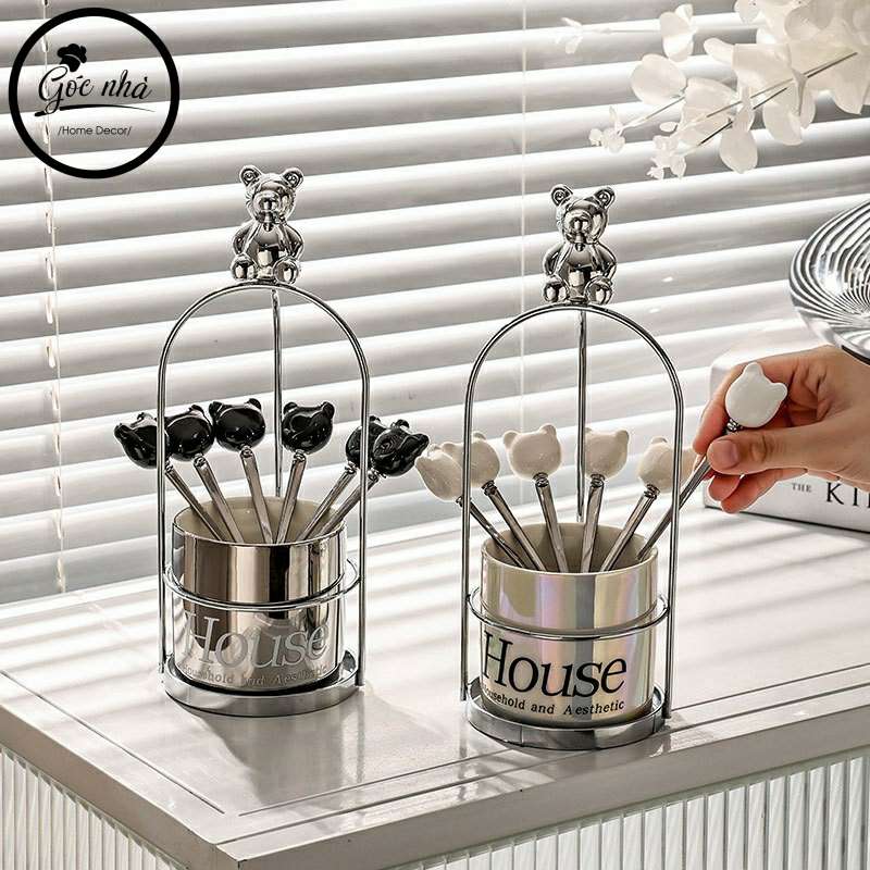 Giỏ đựng nĩa bạc kim Teddy