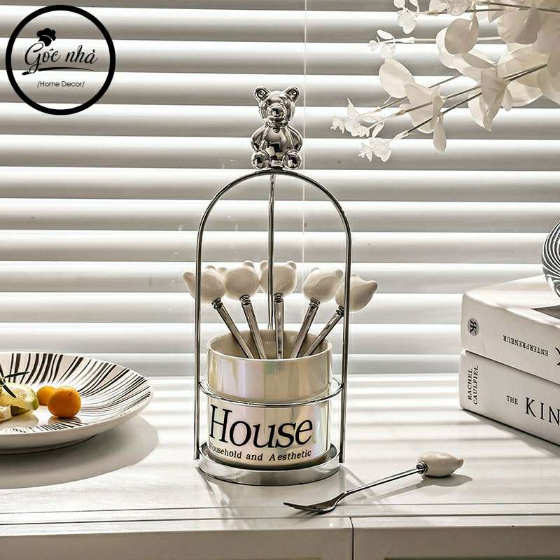 Giỏ đựng nĩa bạc kim Teddy