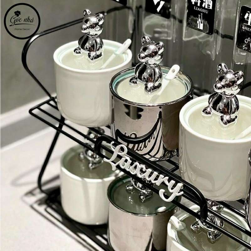 Set gia vị bạc núm gấu Silver Bear set