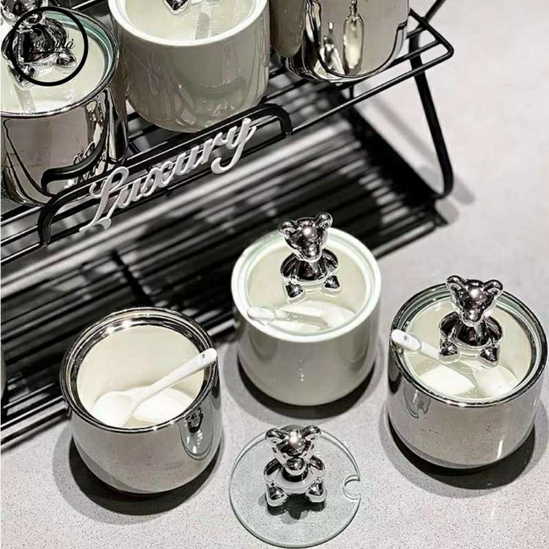 Set gia vị bạc núm gấu Silver Bear set