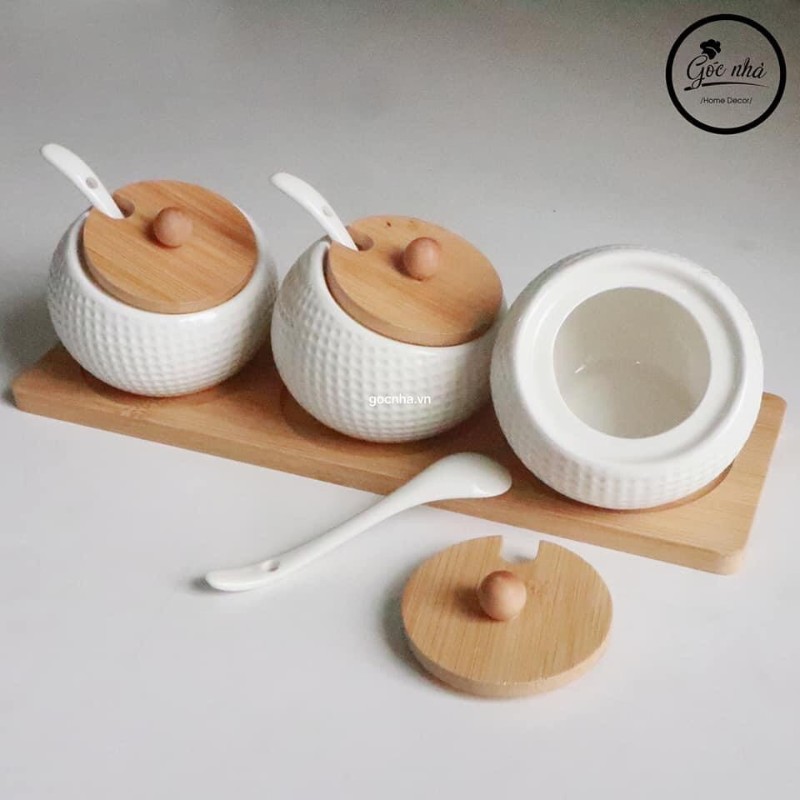 Set 3 Hũ gia vị miệng nghiêng