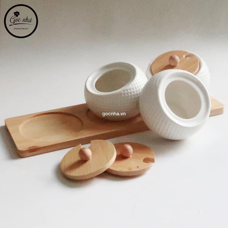 Set 3 Hũ gia vị miệng nghiêng