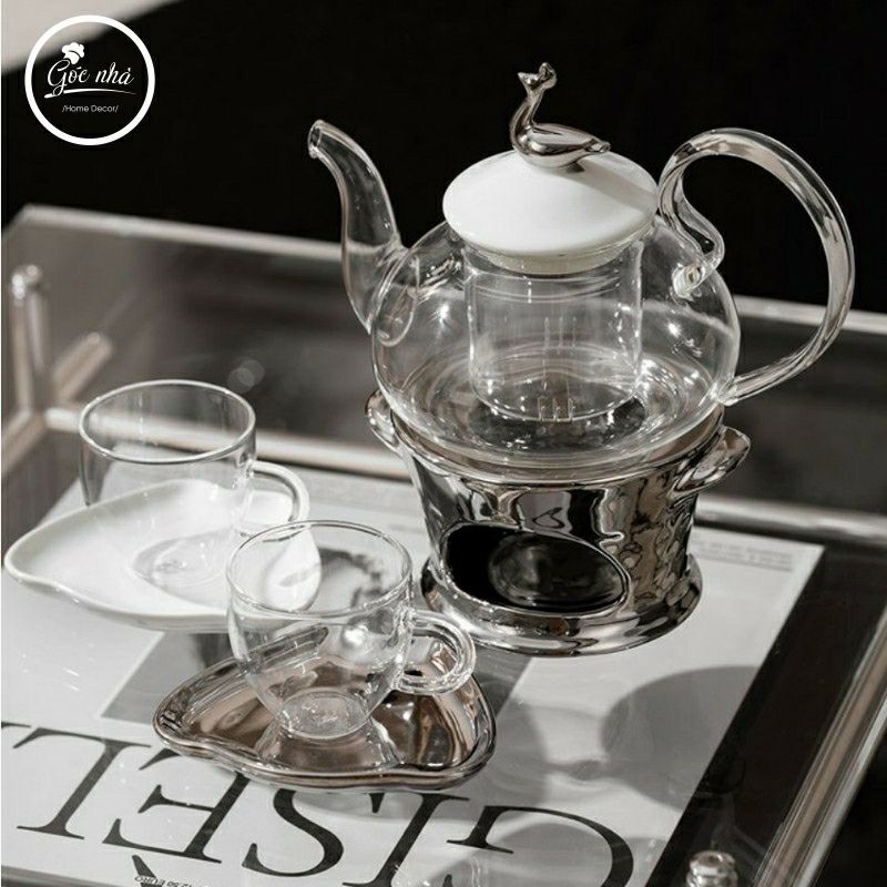 Bộ trà khay tròn Silver peacok