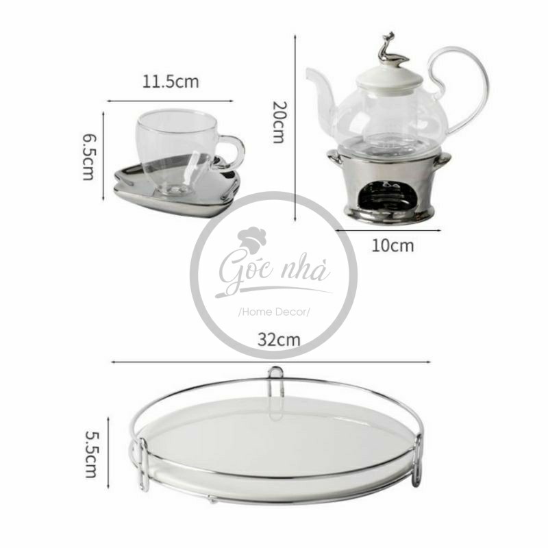 Bộ trà khay tròn Silver peacok