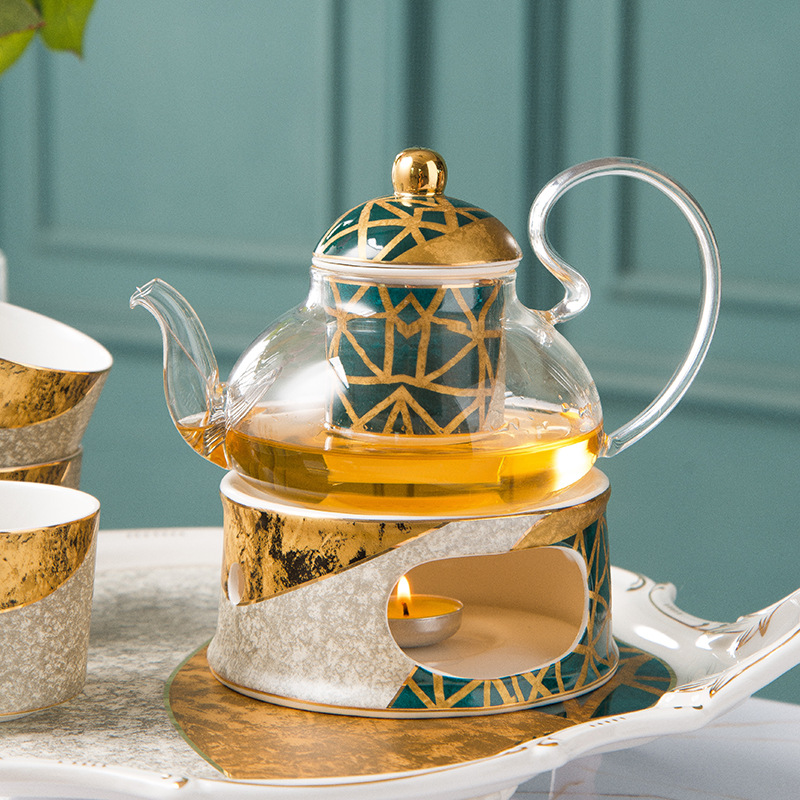 Bộ trà Mosaic vân vàng đế nến