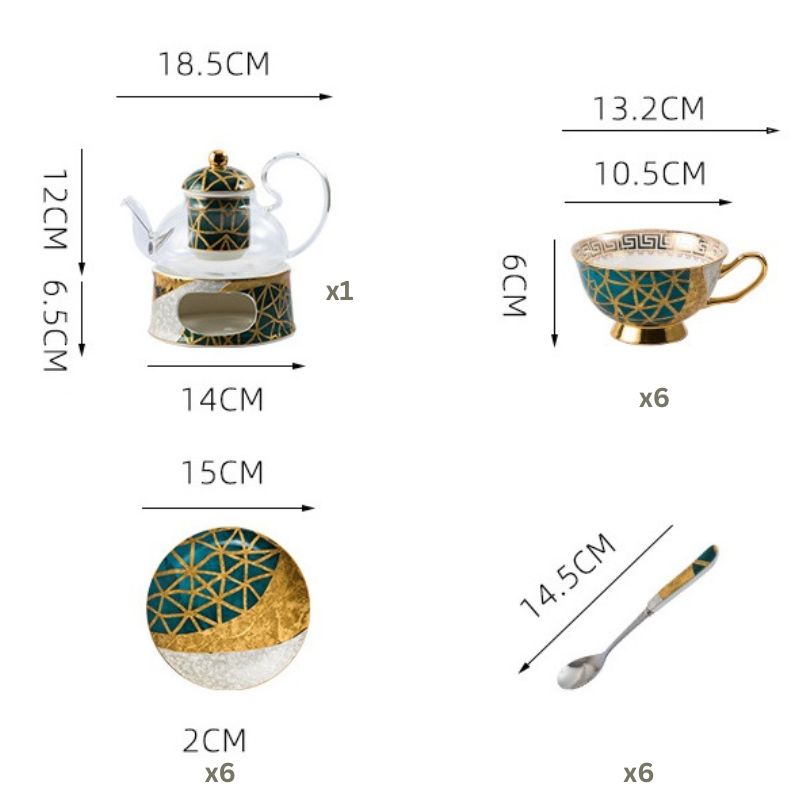 Bộ trà Mosaic vân vàng đế nến