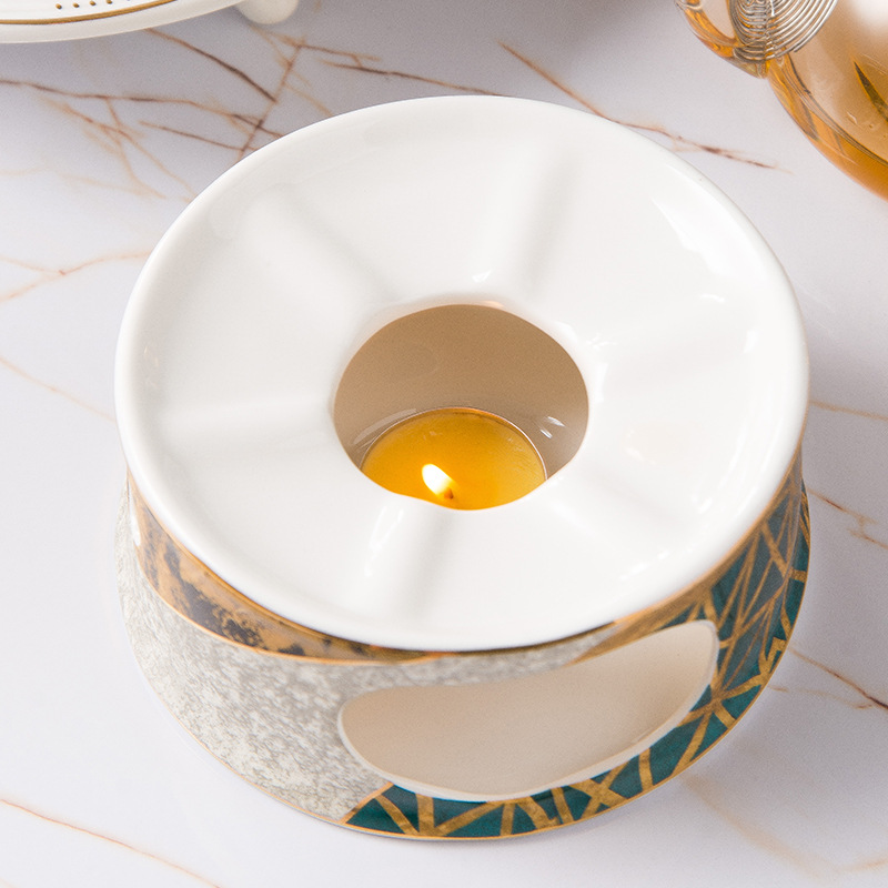 Bộ trà Mosaic vân vàng đế nến