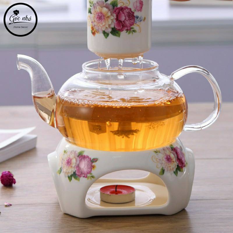 Set trà sứ hoa Rosemary  đế nến - 6 tách