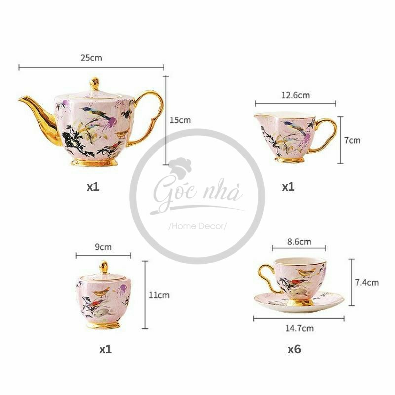 Bộ Trà Ấm Sứ Xương Chim Hồng Cao Cấp