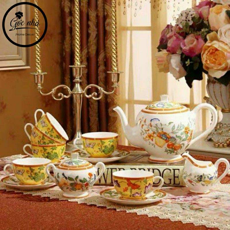 Set tách trà sứ xương Gardenia cao cấp
