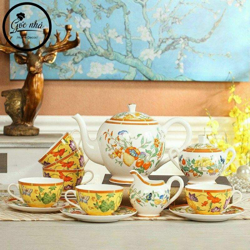 Set tách trà sứ xương Gardenia cao cấp