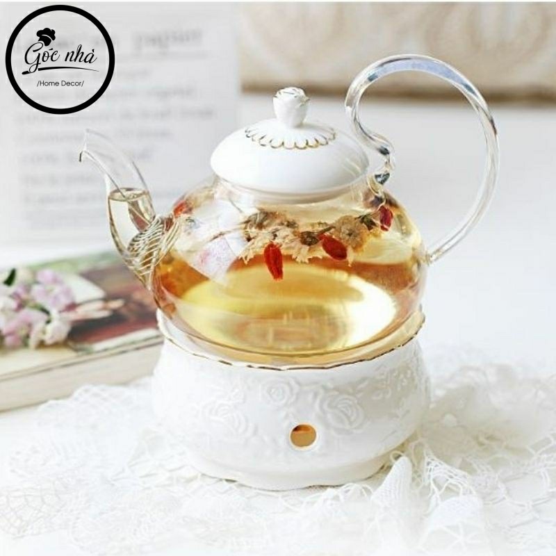 Bộ trà đế đun hoa hổng nổi