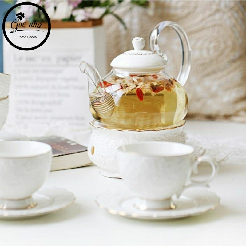 Bộ trà đế đun hoa hổng nổi