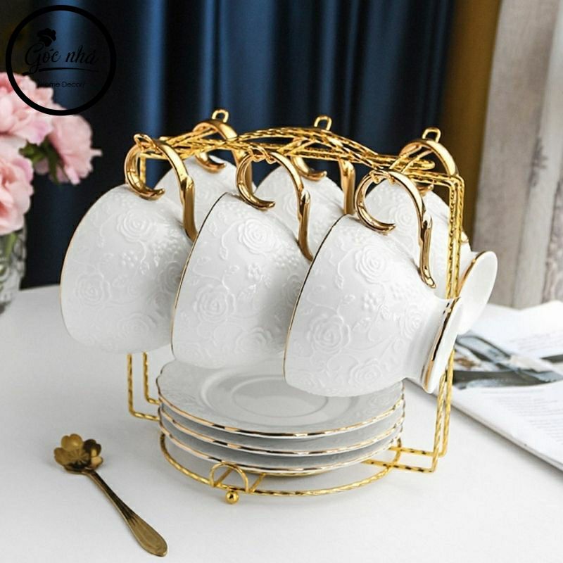 Bộ trà đế đun hoa hổng nổi