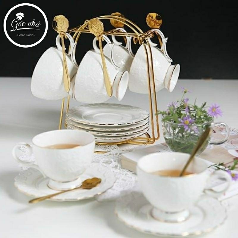 Bộ trà đế đun hoa hổng nổi