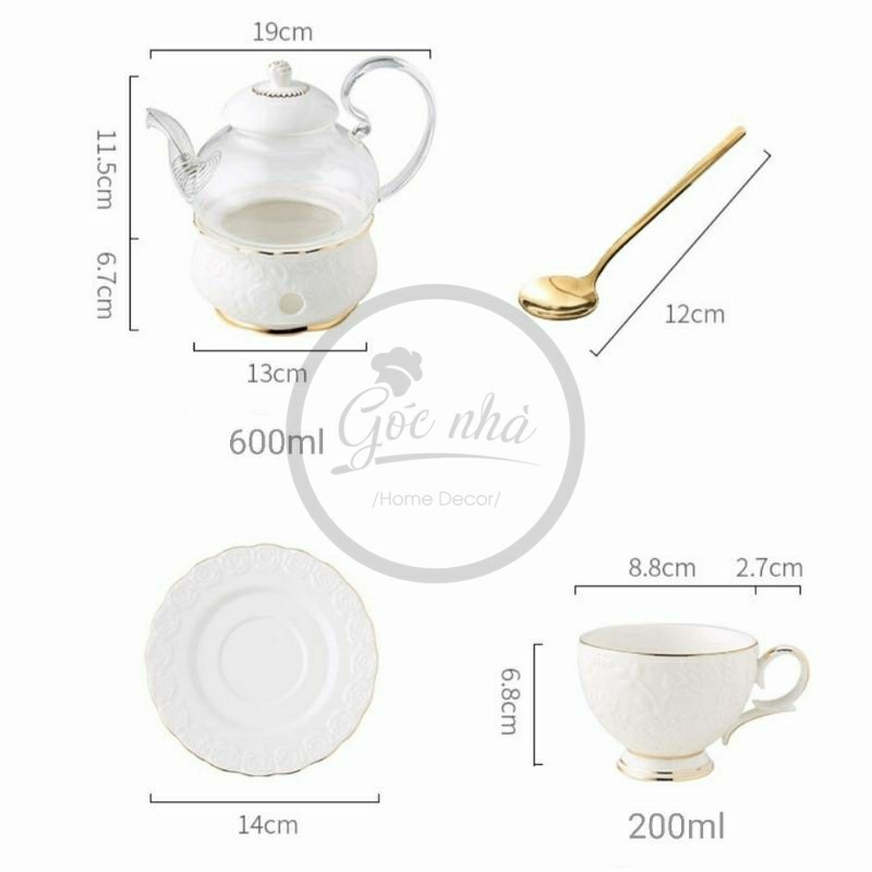 Bộ trà đế đun hoa hổng nổi