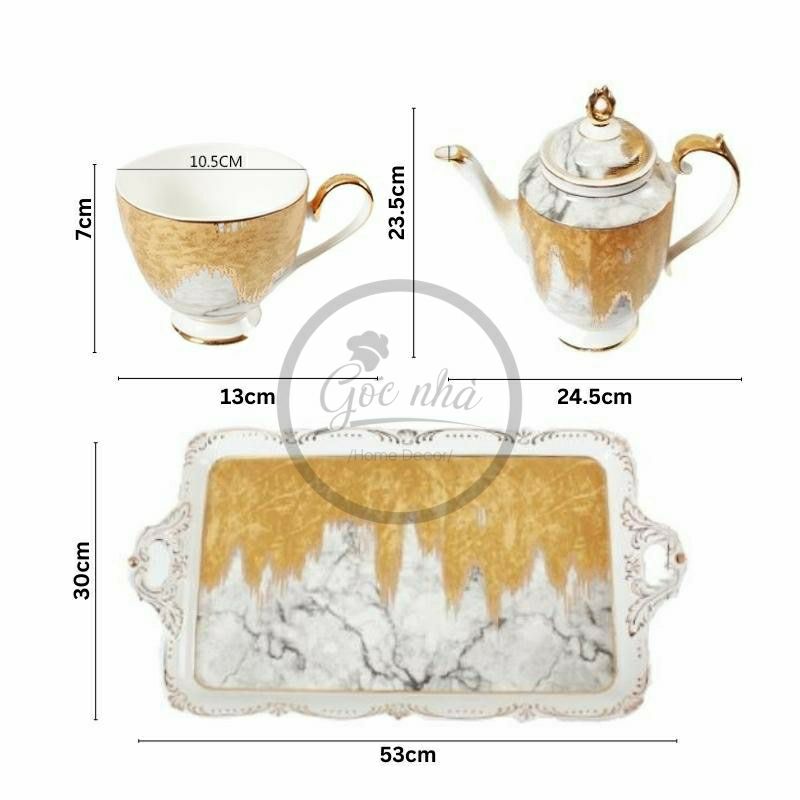 Bộ Trà Ấm Sứ Xương Vàng Kim Cao Cấp