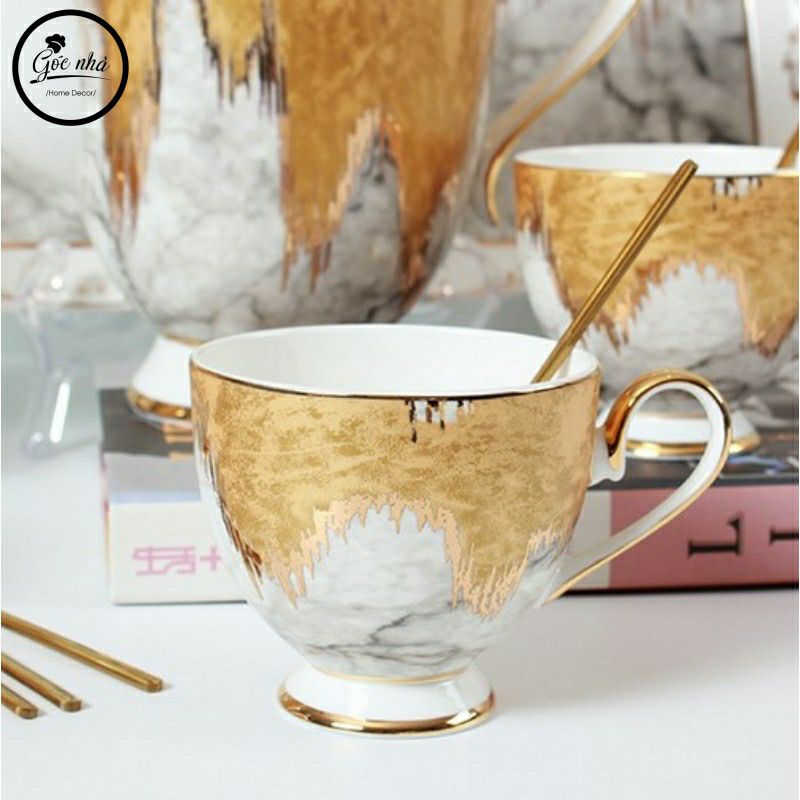 Bộ Trà Ấm Sứ Xương Vàng Kim Cao Cấp