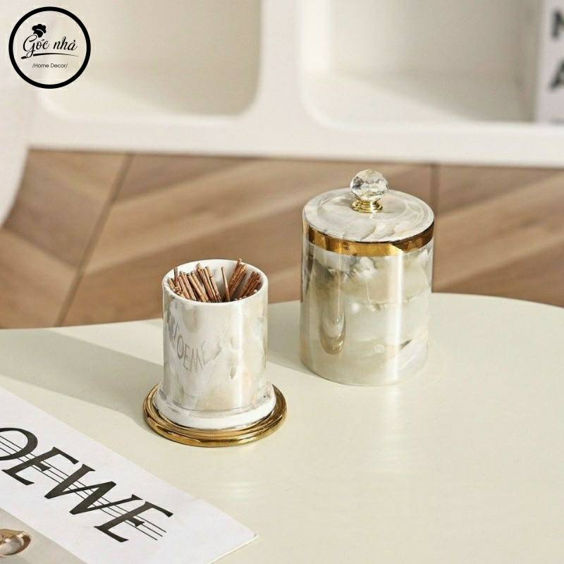 Hũ tăm sứ xà cừ hạt kim cương