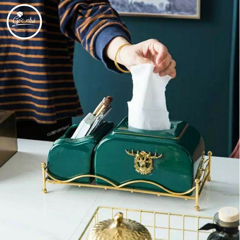 Set Hộp Khăn Giấy Khung Thép Hươu Nổi