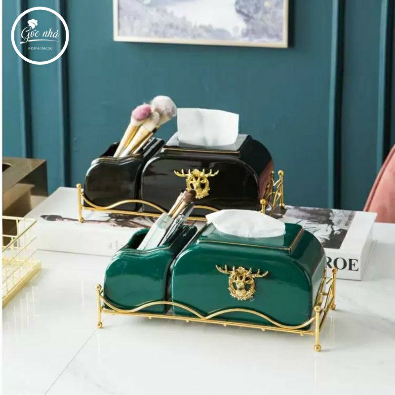 Set Hộp Khăn Giấy Khung Thép Hươu Nổi