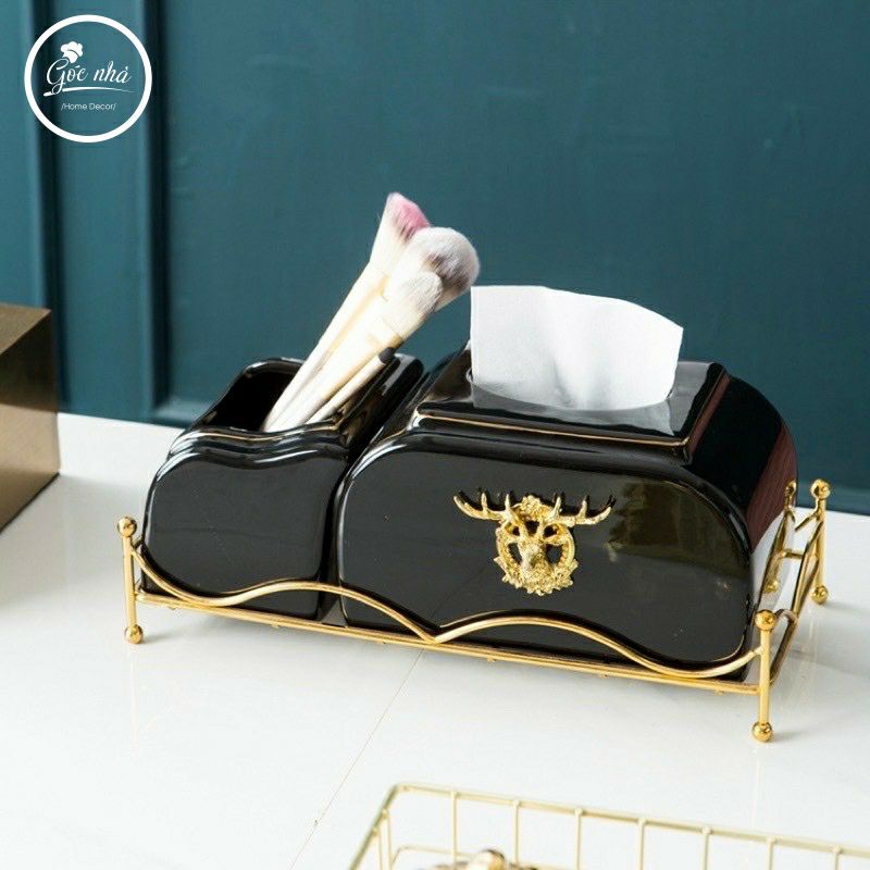 Set Hộp Khăn Giấy Khung Thép Hươu Nổi