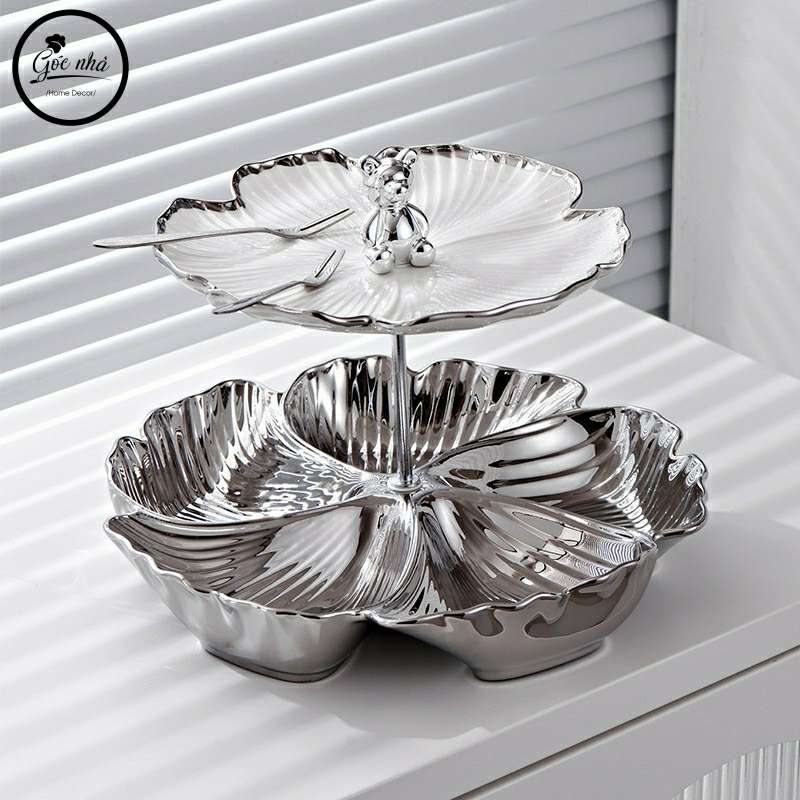 Khay bánh silver Floral