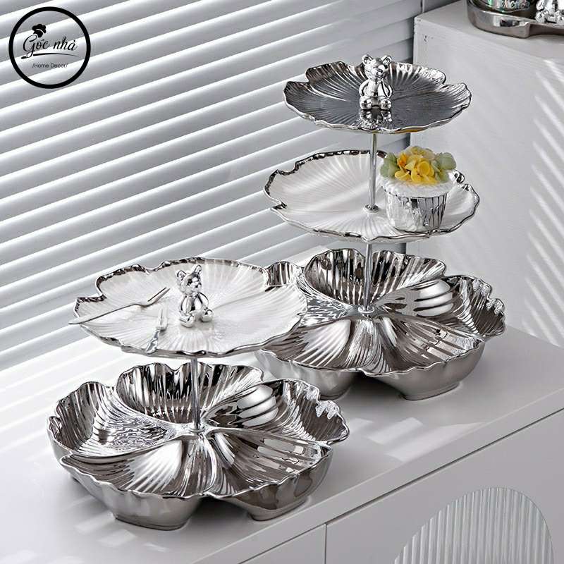 Khay bánh silver Floral