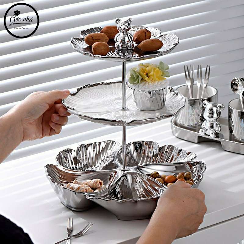 Khay bánh silver Floral