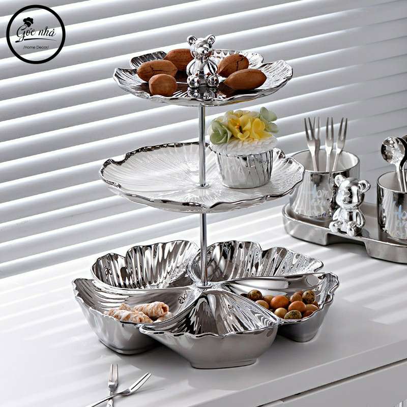 Khay bánh silver Floral