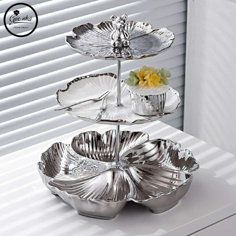 Khay bánh silver Floral