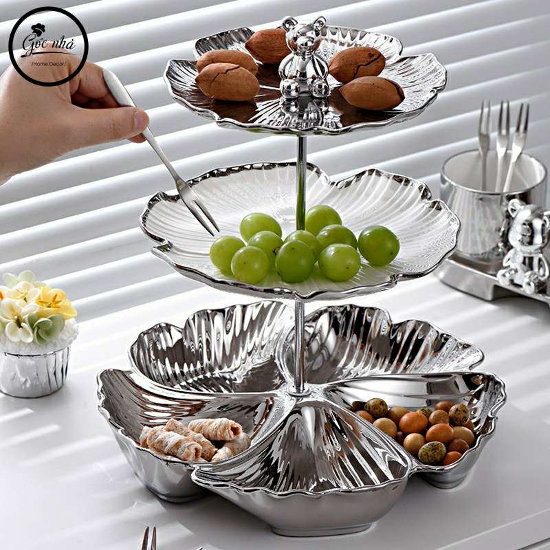 Khay bánh silver Floral