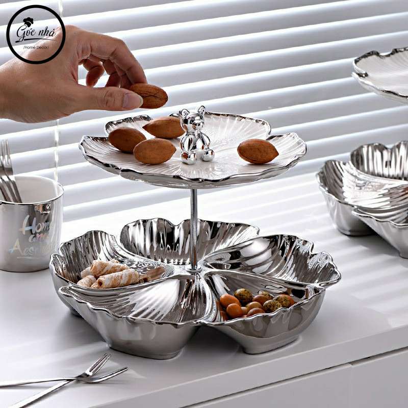 Khay bánh silver Floral