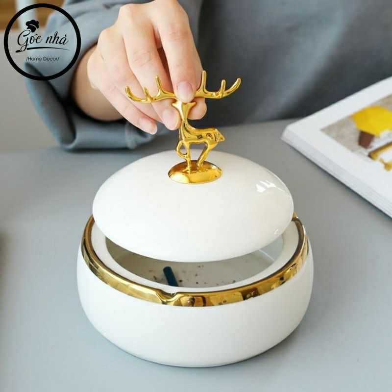 Gạt tàn nắp hươu men trơn Ashtray Deer
