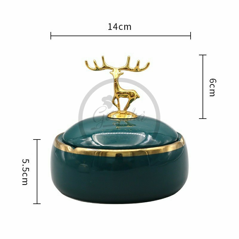 Gạt tàn nắp hươu men trơn Ashtray Deer
