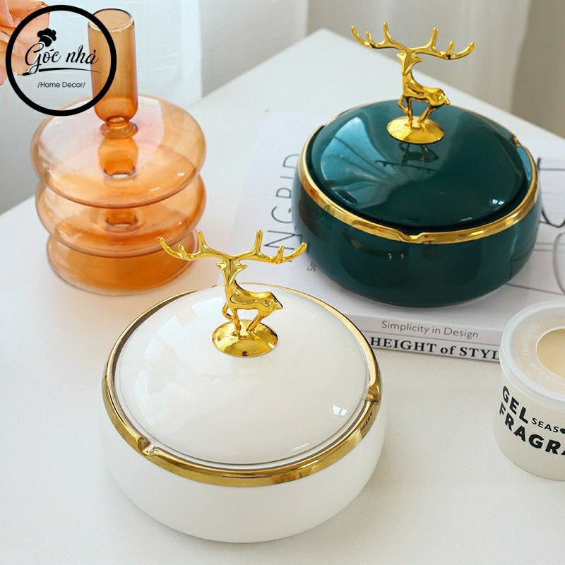 Gạt tàn nắp hươu men trơn Ashtray Deer