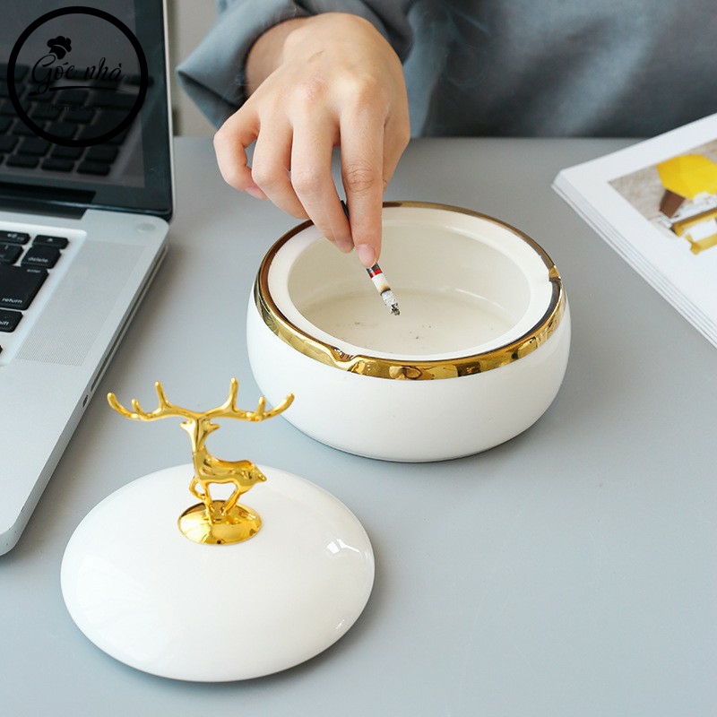 Gạt tàn nắp hươu men trơn Ashtray Deer