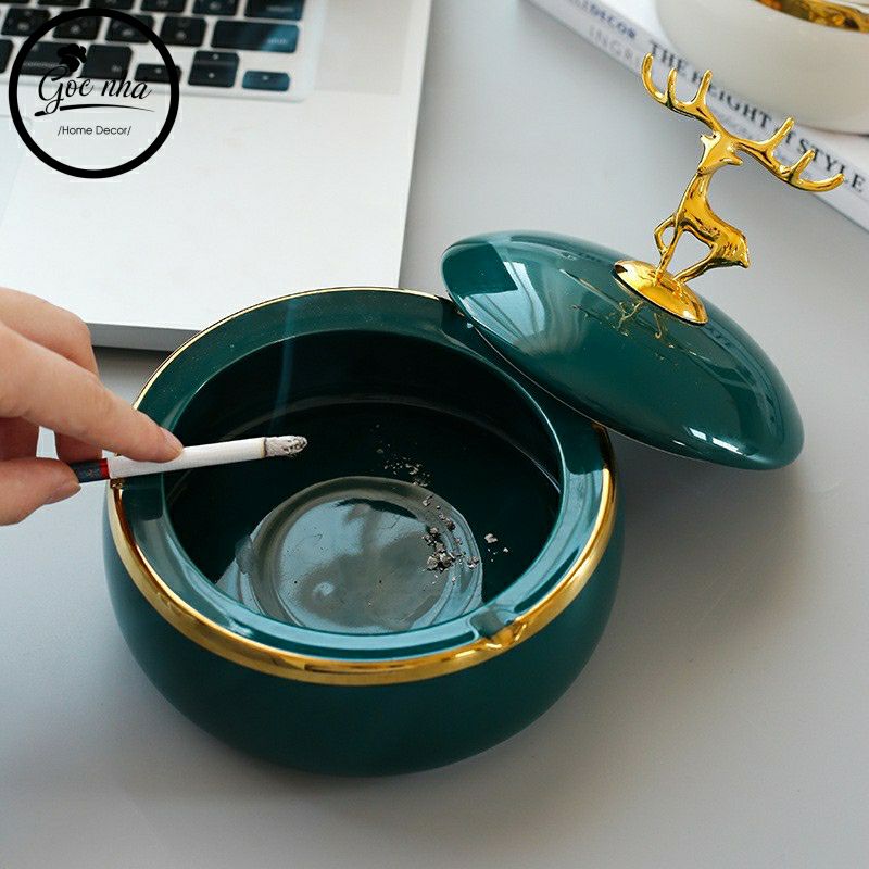 Gạt tàn nắp hươu men trơn Ashtray Deer