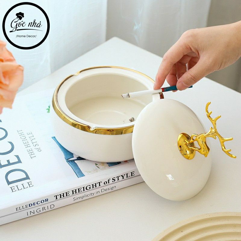 Gạt tàn nắp hươu men trơn Ashtray Deer