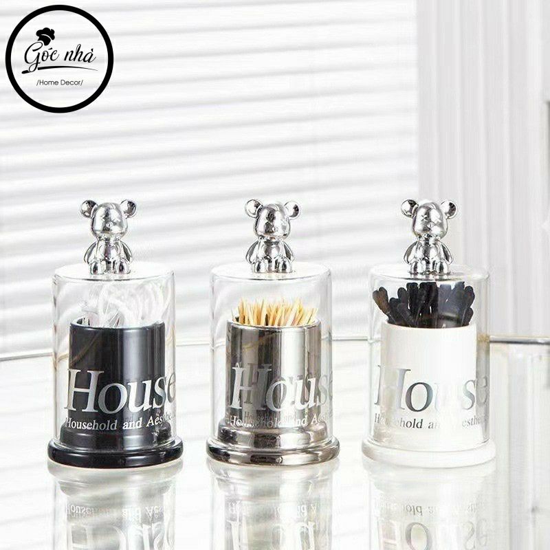 Hũ tăm sứ/thủy tinh nắp gấu