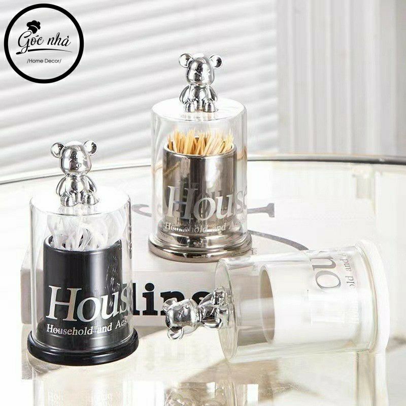 Hũ tăm sứ/thủy tinh nắp gấu
