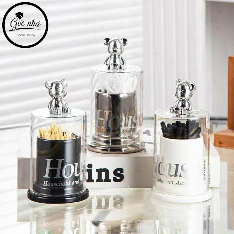 Hũ tăm sứ/thủy tinh nắp gấu