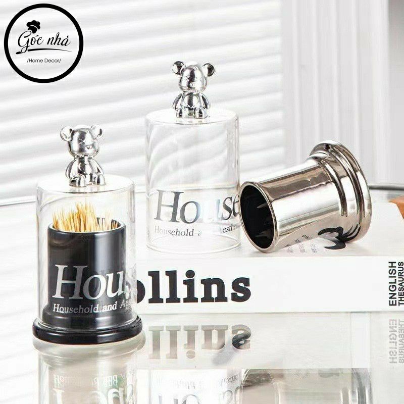 Hũ tăm sứ/thủy tinh nắp gấu