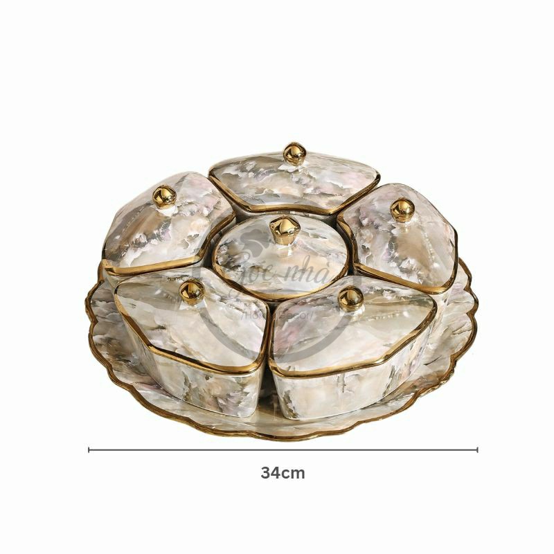 Khay mứt xà cừ 5 cánh- đế xoay