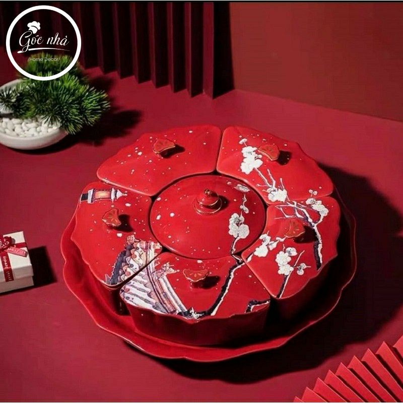 Khay mứt hoa đào đỏ cao cấp