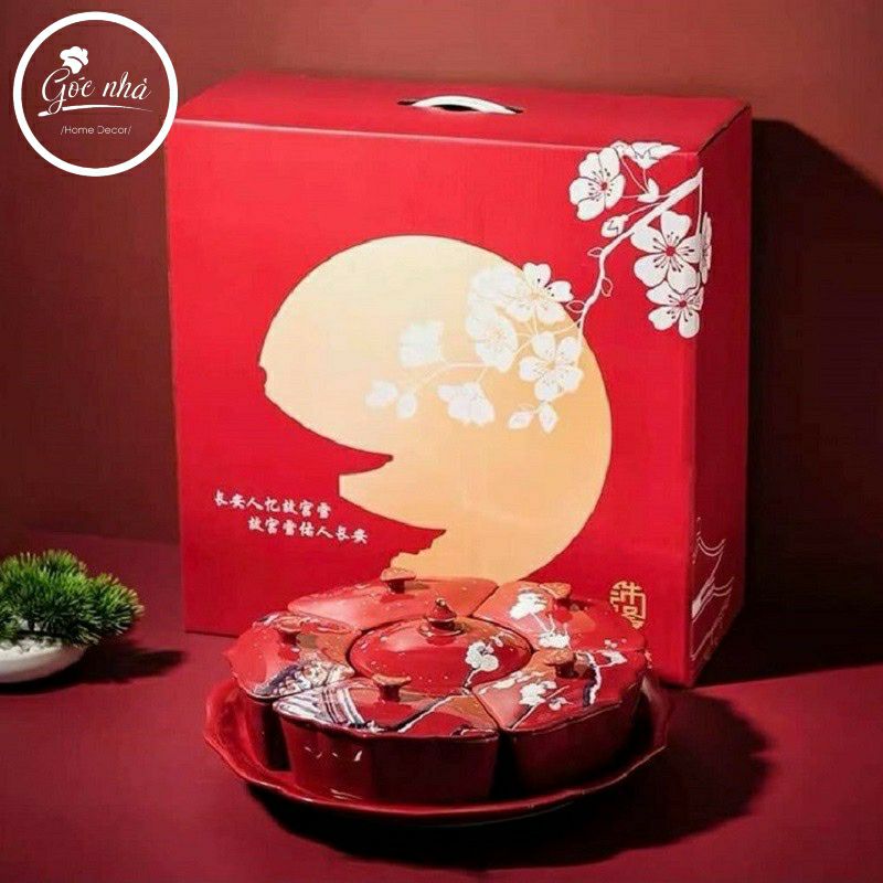 Khay mứt hoa đào đỏ cao cấp