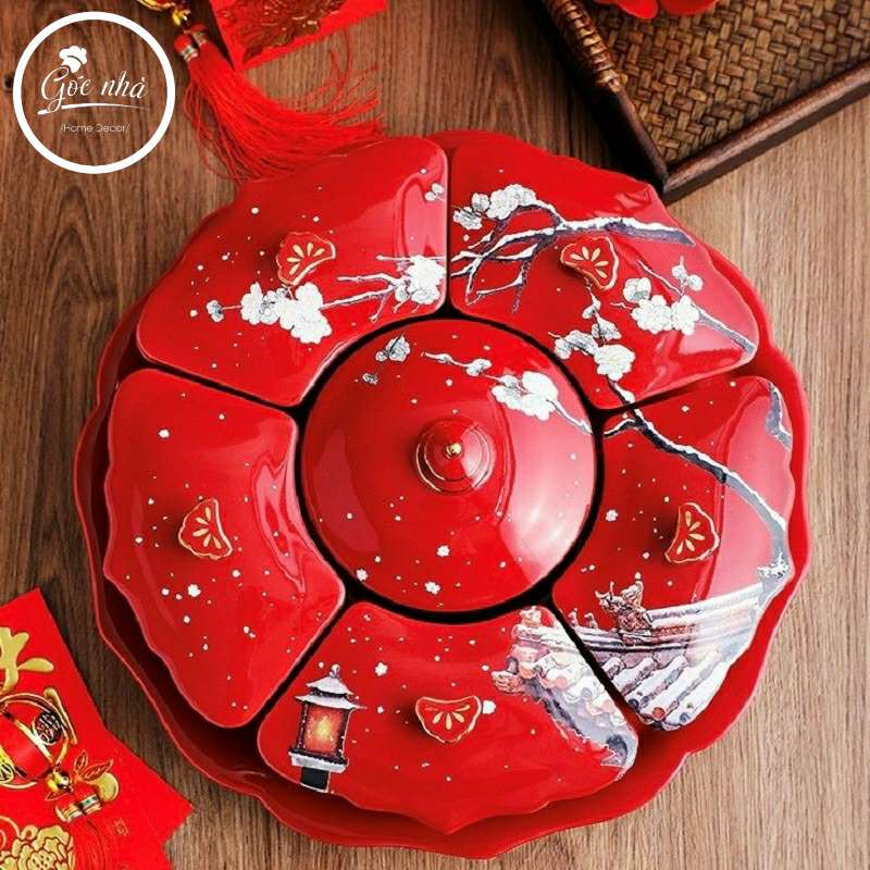 Khay mứt hoa đào đỏ cao cấp