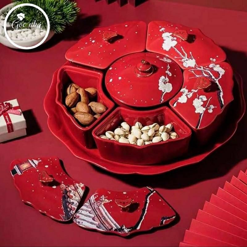 Khay mứt hoa đào đỏ cao cấp