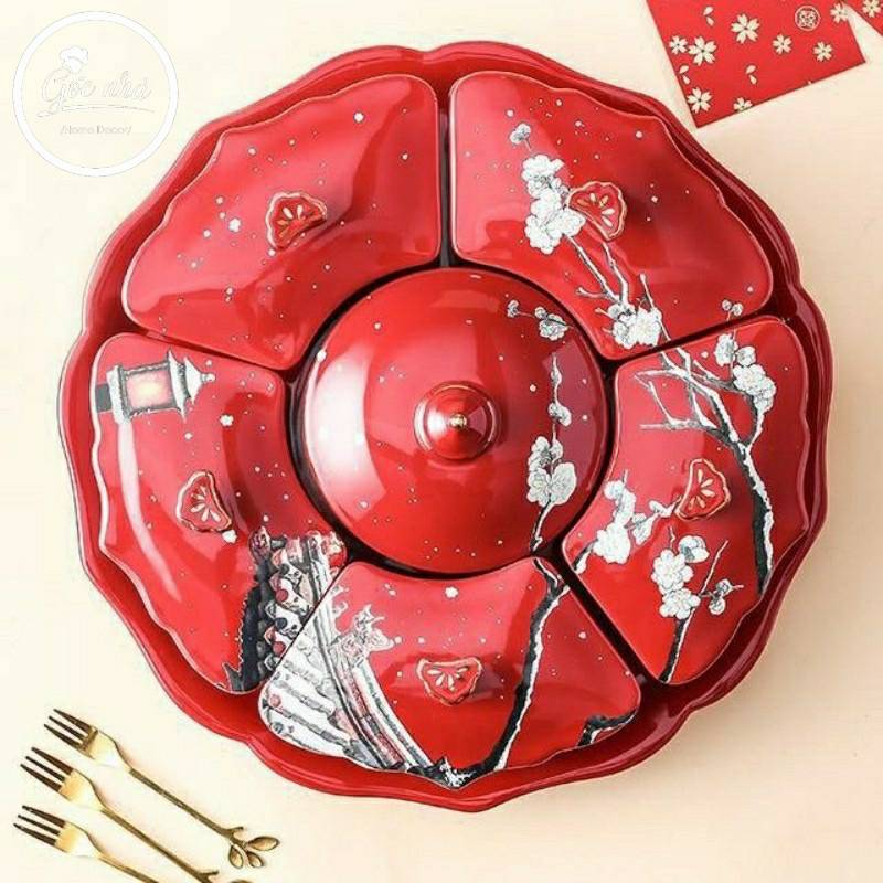 Khay mứt hoa đào đỏ cao cấp